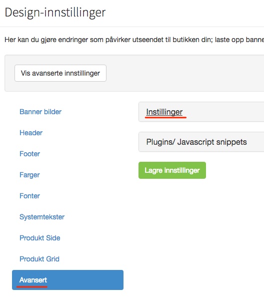Designinnstillinger