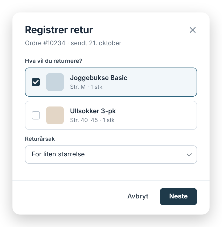 Kunden starter returen selv